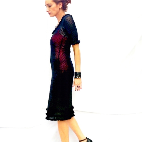 Vintage Betsy Johnson Y2K Black Mesh/Lace Dress - Picture 6 of 9